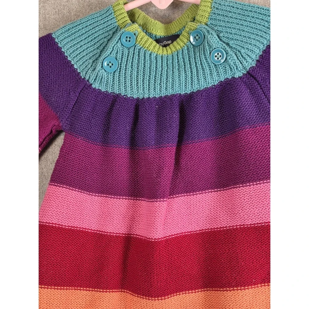 Baby Gap Girls Sweater Dress 3-6 Mos Rainbow Stripe Knit‎ Long Retro Y2K Buttons